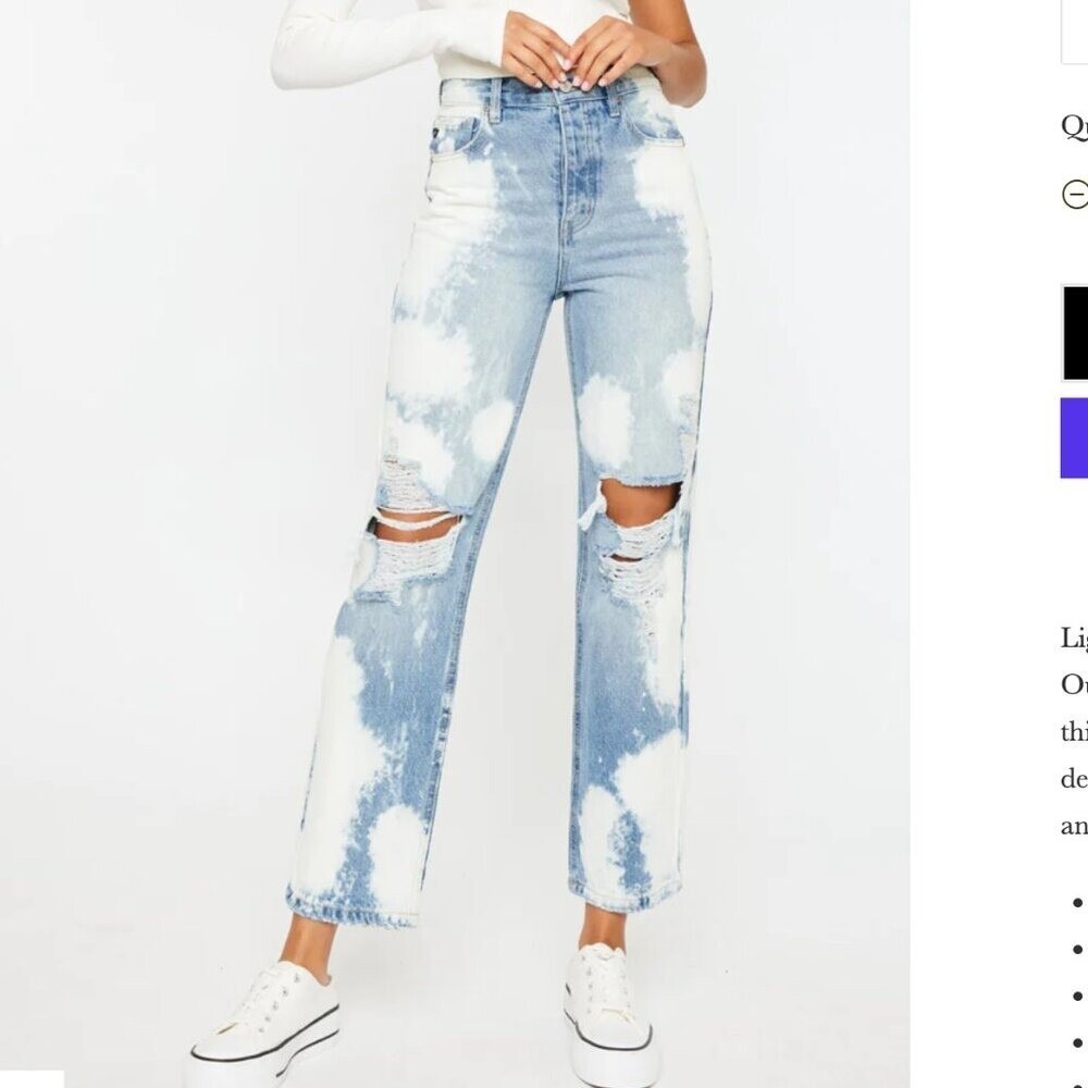 KanCan Moon‎ High Rise 90's Boyfriend Jeans Distress Faux Worn Bleach Dye